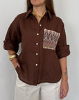 Tensione In - Camicia in lino zigzag moro