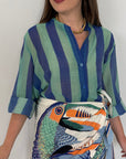 Haveone - Camicia righe larghe acquamarina