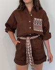 Tensione In - Short in lino zigzag moro