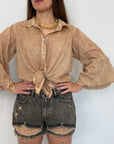 Haveone - Camicia in mussola con trina nocciola