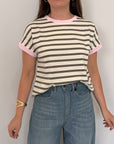 SusyMix - T-shirt righe verde contrasto rosa
