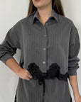 Haveone - Camicia gessata crop con pizzo
