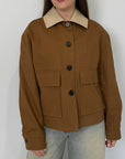 Tensione In - Giubbino in cotone con colletto a contrasto tabacco