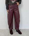 Haveone - Pantalone barrel ecopelle bordeaux
