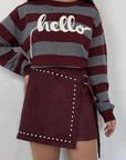 Haveone - Gonna in suede con borchie bordeaux