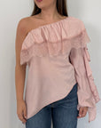 Haveone - Maglia monospalla con pizzo rosa