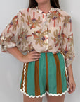Haveone - Short rigato acquamarina con trinetta