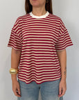 Haveone - Maglia riga bordeaux contrasto bianca