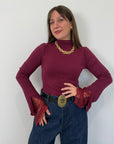 Haveone - Maglia con pizzo nella manica bordeaux
