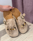 Sabot beige con frange