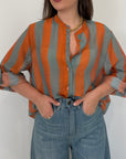 Haveone - Camicia righe larghe arancio/celeste