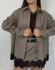 Haveone - Camicia in pied de poule con pizzo
