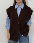 Haveone - Gilet punto pannocchia con bottoni moro