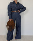 Haveone - Pantalone gessato effetto denim