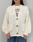 Haveone - Cardigan con bottoni in legno bianco