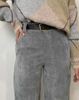 Haveone - Pantalone velluto cintura grigio