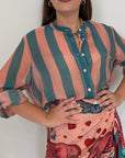 Haveone - Camicia righe larghe rosa ottanio