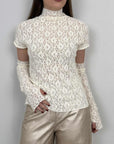 Haveone - Maglia in pizzo con manicotti bianca