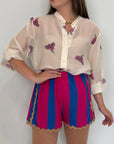Haveone - Short rigato blu e fuxia con trinetta