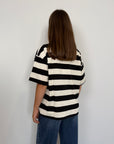 SusyMix - Maglia righe bianca nera con tasca paillettes