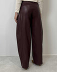 SusyMix - Pantalone barrel in similpelle bordeaux
