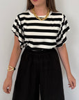 SusyMix - T-shirt con balzine e righe nere
