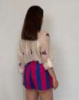 Haveone - Short rigato blu e fuxia con trinetta