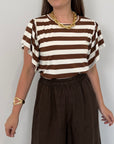 SusyMix - T-shirt con balzine e righe tabacco