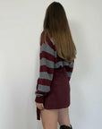 Haveone - Gonna in suede con borchie bordeaux