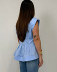 Tensione In - Camicia con riprese in vita celeste