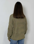 Haveone - Cardigan ricamo bottoni in legno salvia