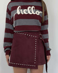 Haveone - Gonna in suede con borchie bordeaux
