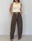 SusyMix - Pantalone no stellina in lino moro