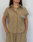 Tensione In - Camicia in cupro con cabochon