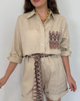 Tensione In - Camicia in lino zigzag sabbia