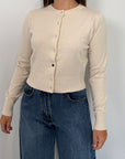 SusyMix - Cardigan con bottoni gioiello panna