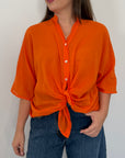 Tensione in - Camicia in mussola di cotone papaya