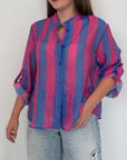 Haveone - Camicia righe larghe fuxia blu