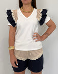 SusyMix - T-shirt con balze in cotone blu