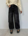 Civico23 - Jeans barrel stone wash nero