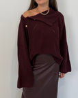 Tensione In - Maglione con collo e bottoni bordeaux
