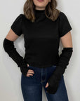 Haveone - Maglia crop con manicotti nera