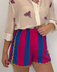 Haveone - Short rigato blu e fuxia con trinetta