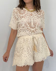 Haveone - Short in pizzo farfalla beige