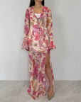 Haveone - Abito lungo tropical rosa