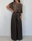 SusyMix - Pantalone palazzo similpelle moro