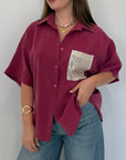 SusyMix - Camicia in cupro con tasca paillettes