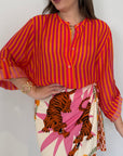Haveone - Camicia righe fini arancio