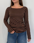 SusyMix - Maglia righe slim tabacco nera