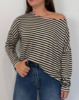 SusyMix - Maglia scatola scollo barca righe nera